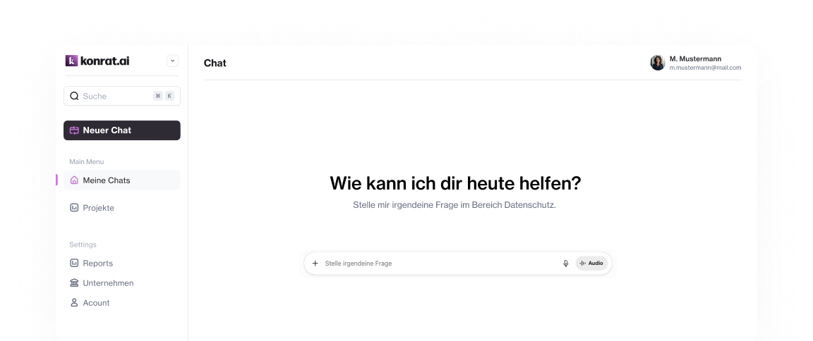 konrat.ai Interface – KI-gestützter Datenschutz-Assistent